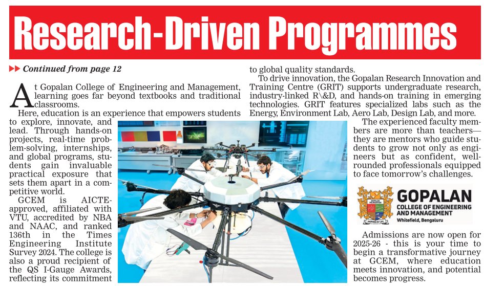 GOPALAN ENGINEERING COLLEGE -CONTD ON BACK PAGE